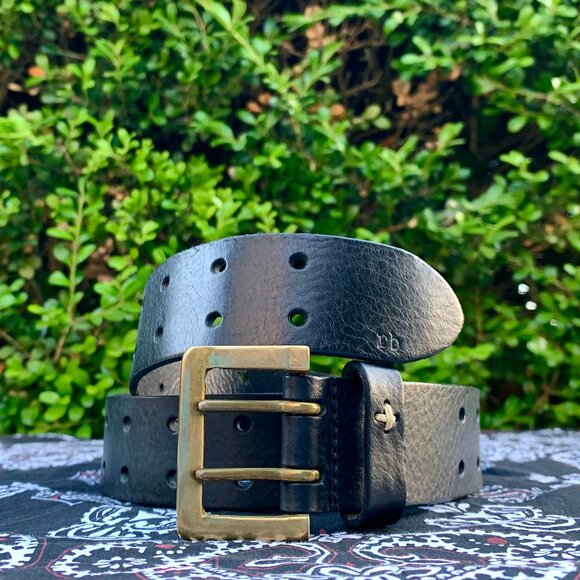 Rag & Bone brass buckle double perforated leather belt - Picture 2 of 12